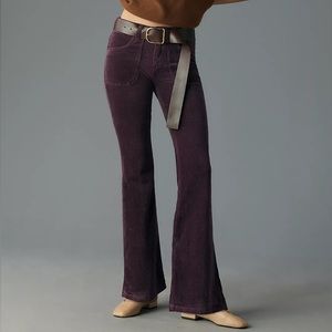 The Icon Low-Rise Corduroy Chop Pocket Flare Jeans by Pilcro in Plum - 26